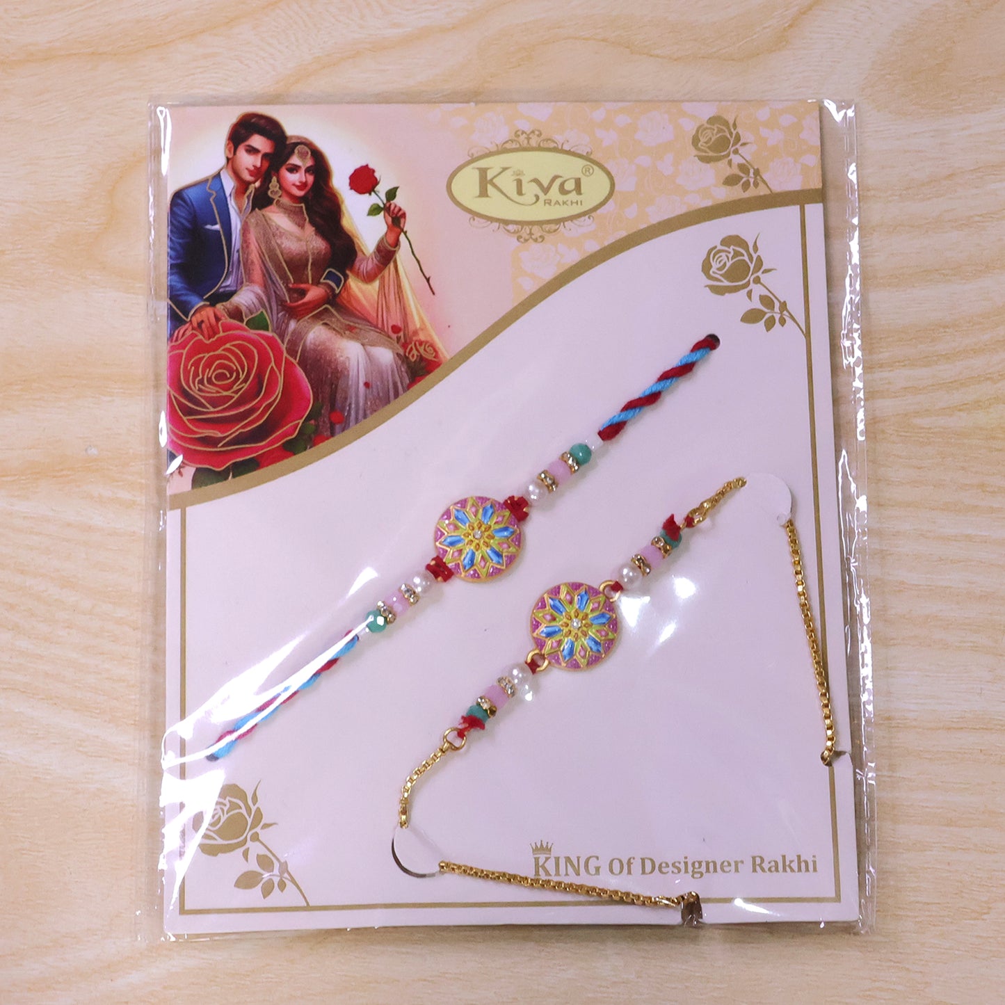 Starburst Meenakari Bhai Bhabhi Lumba Rakhi with Pearl Tassels