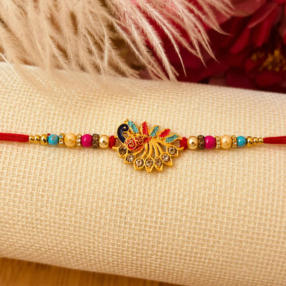 Peacock Rakhi Elegant Stone Detailing with Red Thread (10pcs)