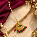 Traditional Round Maang Tikka with Floral Design, Sparkling Stones and Beaded Fringe
