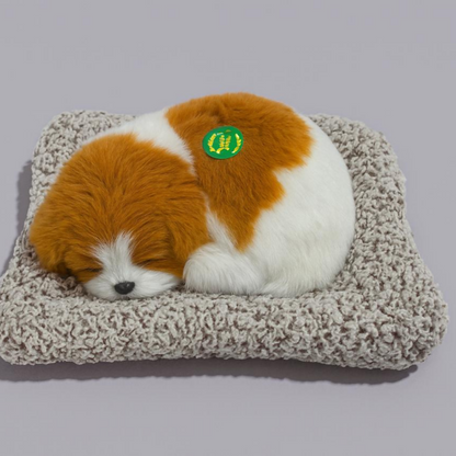 Premium Brown & White Sleeping Puppy Dashboard Toy