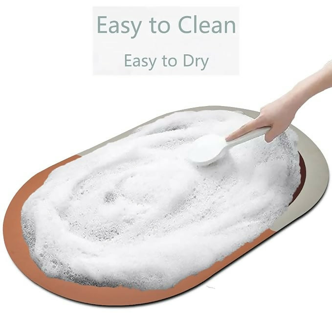 Premium Oval Anti-Slip Bathroom Floor Mat – Super Absorbent Quick Dry Soft Bath Rug for Home, Hotel & Spa | Modern Minimal Design with Non-Slip Rubber Base & Water Absorbent Surface – Washable Bathroom Mat in Multicolor Shades