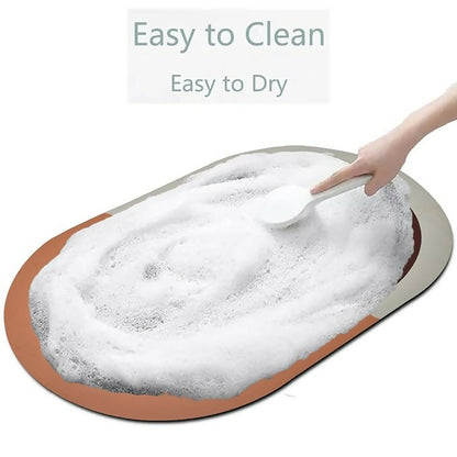 Premium Oval Anti-Slip Bathroom Floor Mat – Super Absorbent Quick Dry Soft Bath Rug for Home, Hotel & Spa | Modern Minimal Design with Non-Slip Rubber Base & Water Absorbent Surface – Washable Bathroom Mat in Multicolor Shades