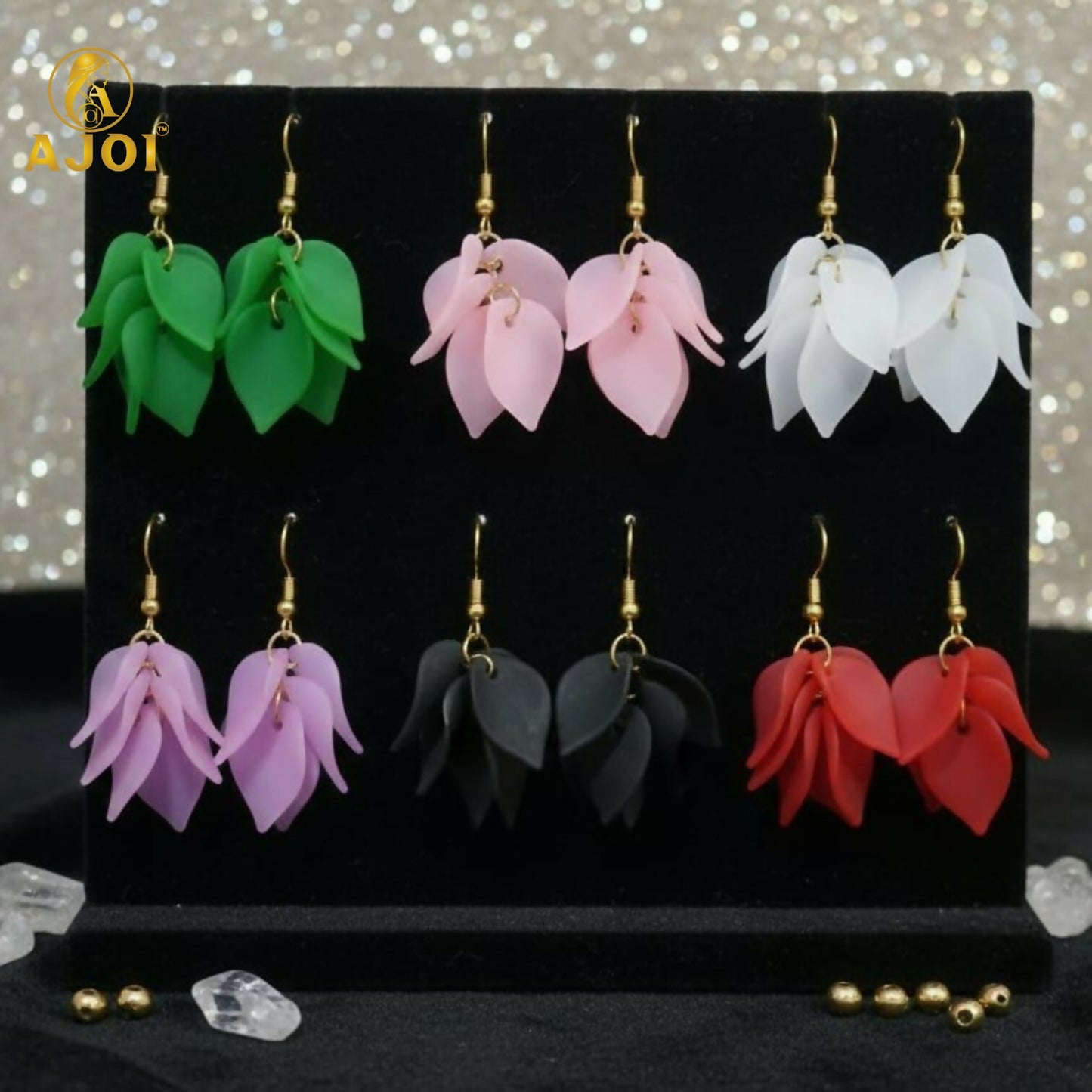 Luxury Multi-Petal Floral Drop Kati Earrings | Handcrafted Matte Finish Statement Earrings in Elegant Pastel & Bold Shades.