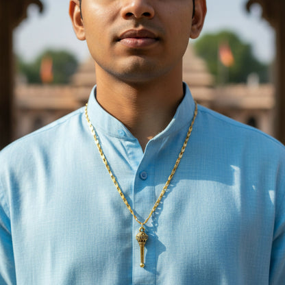 Golden Hanuman Gada Pendant with Chain – Devotional, Stylish & Lightweight Accessory for Daily Wear