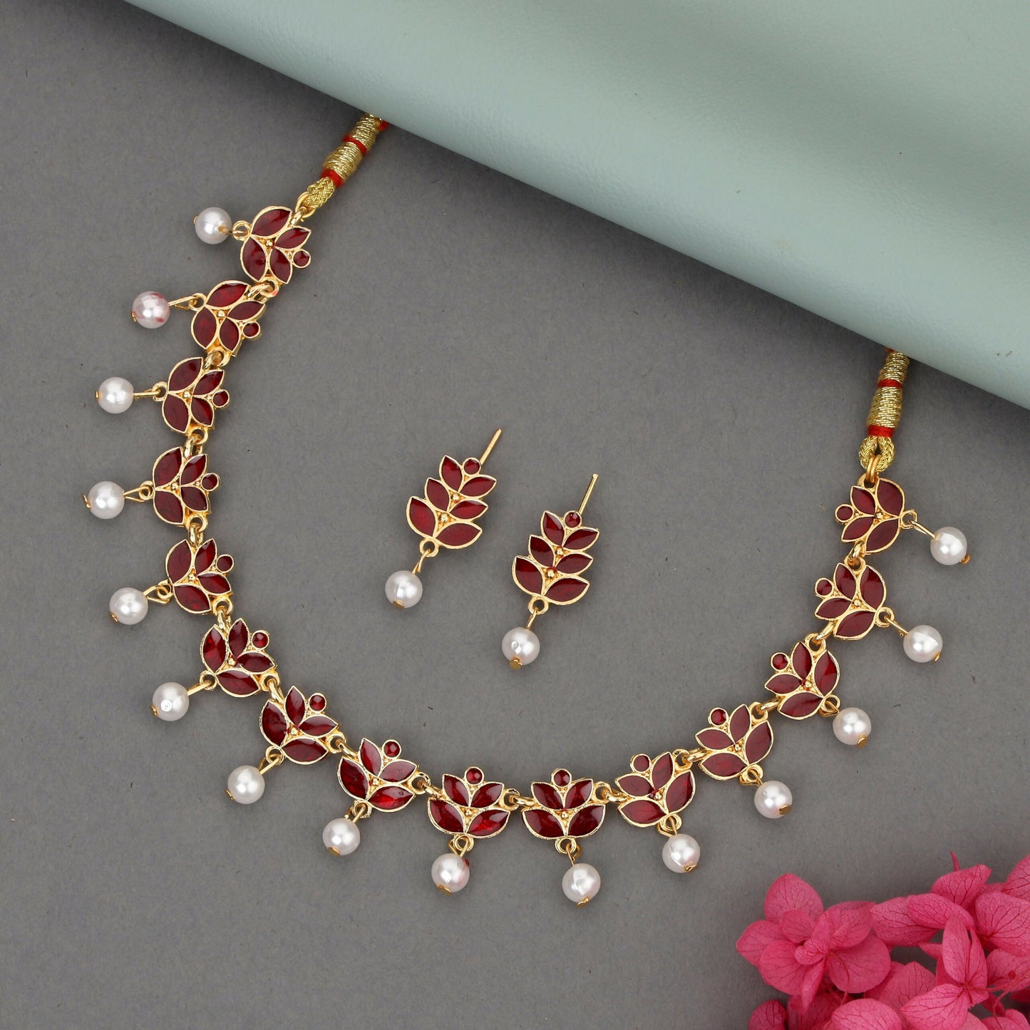 Romantic Rose Gold Ruby Red Crystal Heart Choker Set