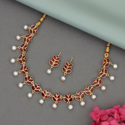 Romantic Rose Gold Ruby Red Crystal Heart Choker Set