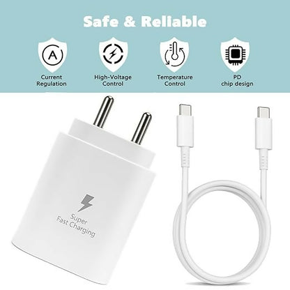 Uniteq 25W Type C Fast Charger Adapter with Cable PD USB C Charger (White)