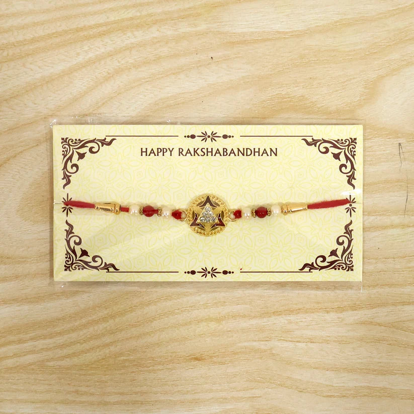 Gold-Plated Round Rakhi Traditional Design for Brother (5pcs)
