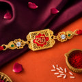 Gold-Toned Radhe with Red Enamel, Crystal Accents & Designer Red Thread