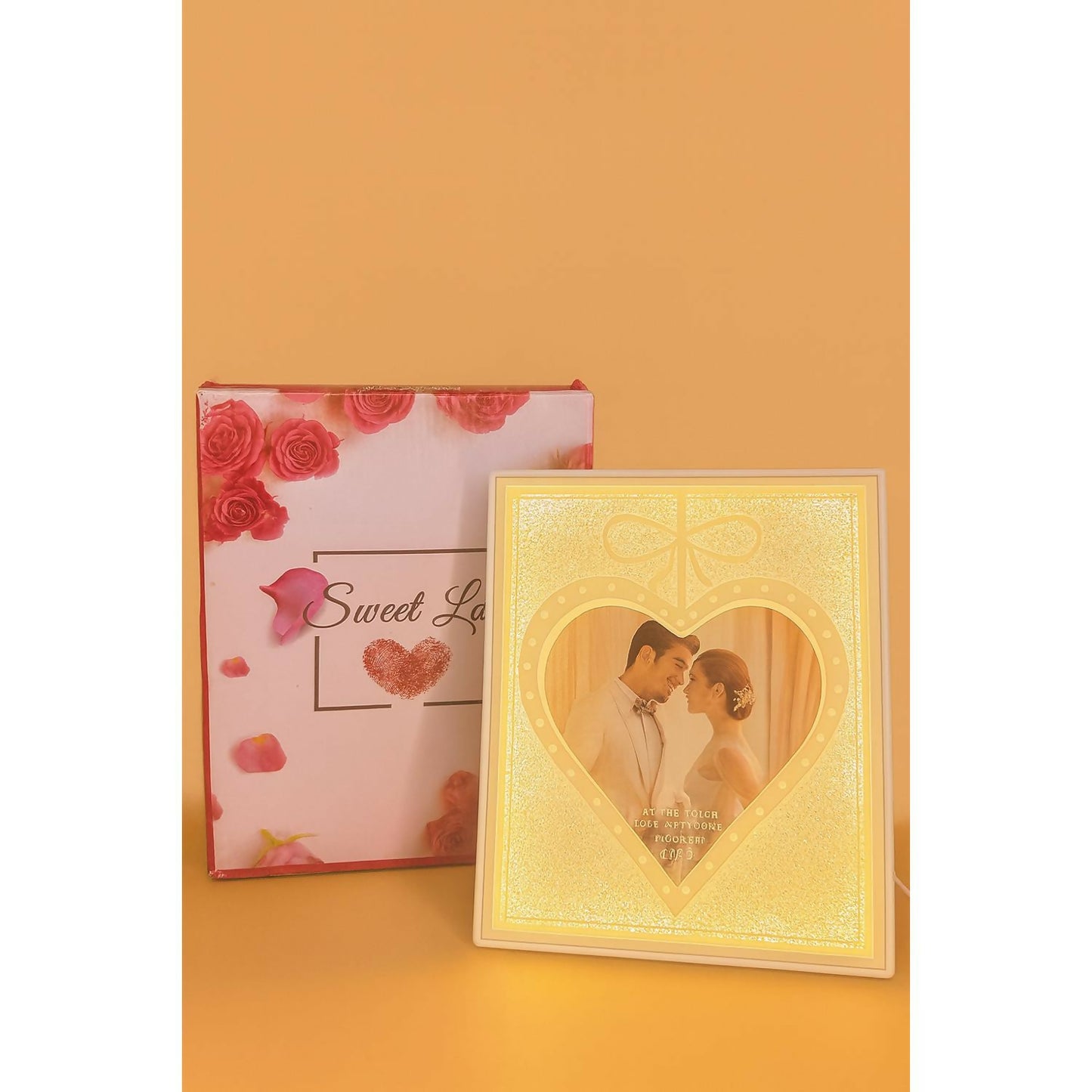 LED Heart Photo Frame with Glitter Border and Romantic Lighting – Elegant Tabletop Decorative Picture Frame with Warm Glow – Perfect for Wedding, Anniversary, Bedroom Décor and Gifting