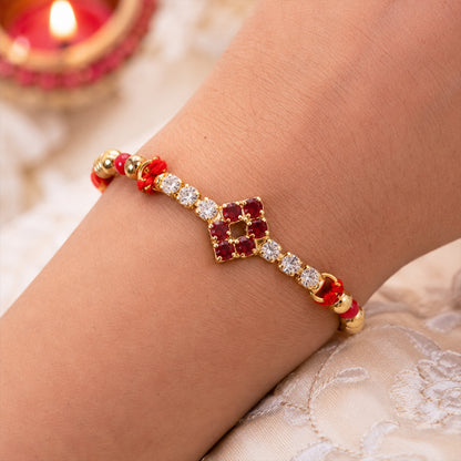 Open Diamond Frame Rakhi with AD Stonework for Brother (Pack of 6)