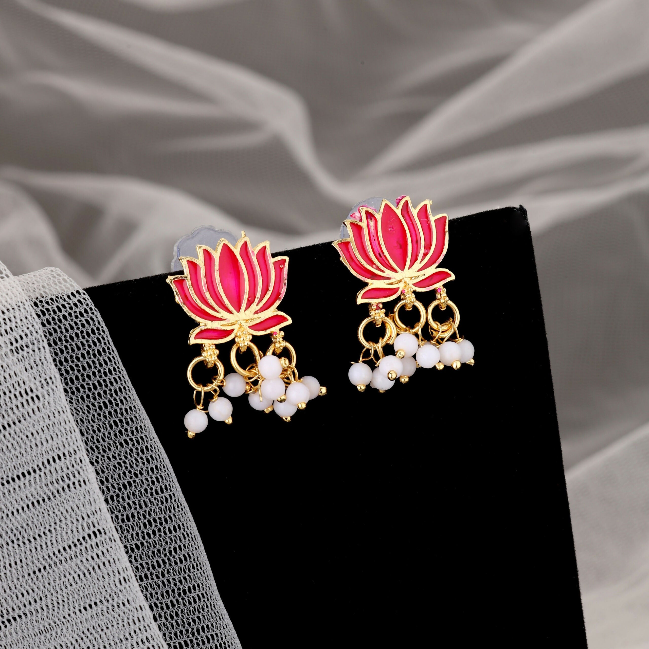 Gold Lotus Choker Set – Traditional Meenakari Pink Enamel Design