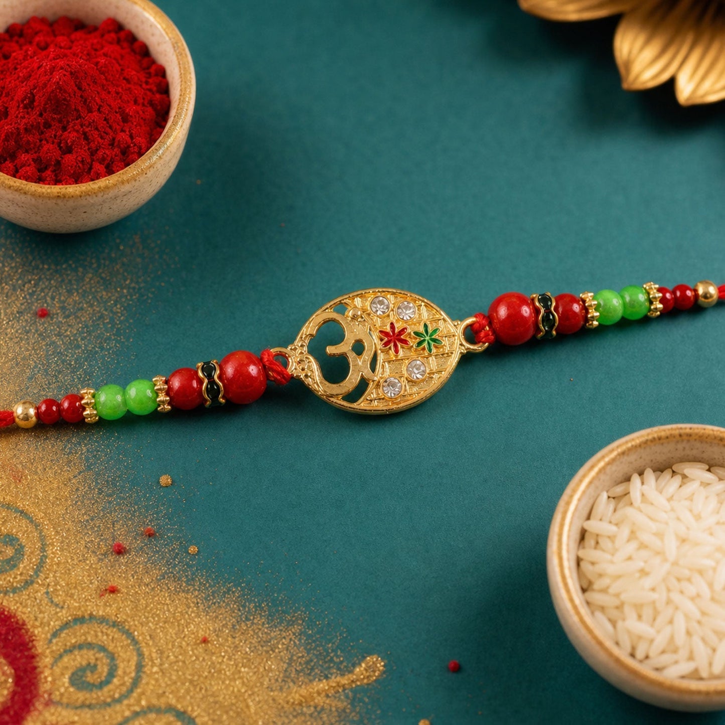 Om Symbol Rakhi for Brother Traditional Beaded Design (10pcs)