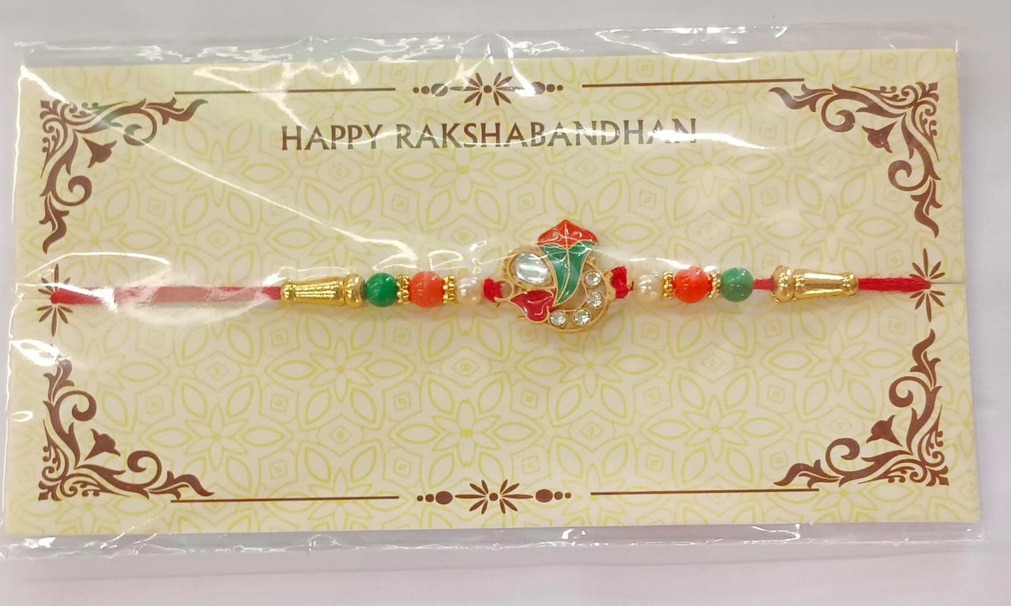 Ganpati Rakhi with Enamel Work and Traditional Beads Divine Blessing (10pcs)