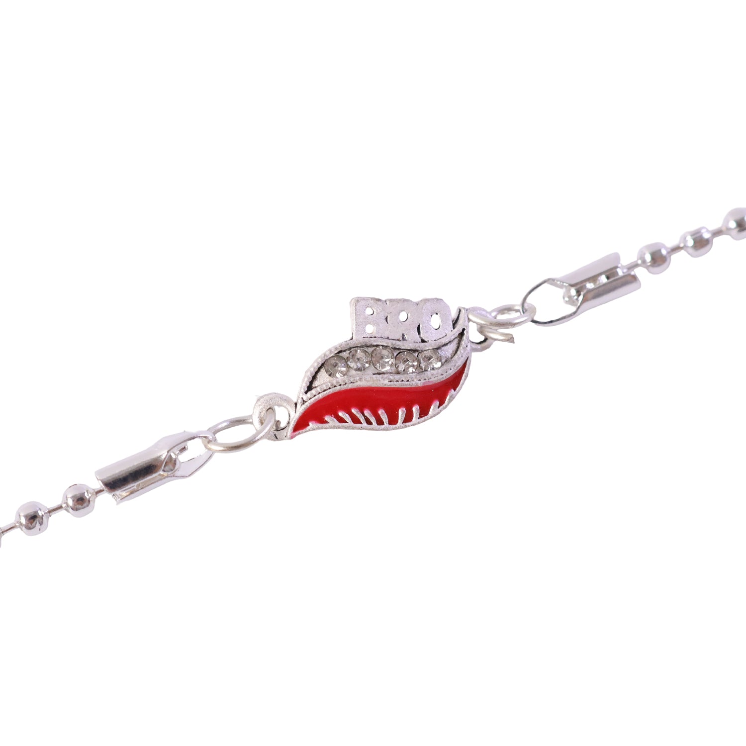 Bro Leaf Crystal Studded Enamel Silver Chain Designer Rakhi