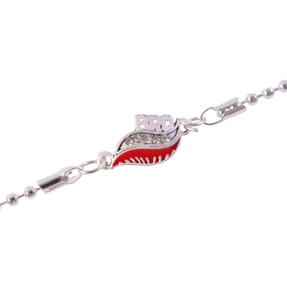 Bro Leaf Crystal Studded Enamel Silver Chain Designer Rakhi