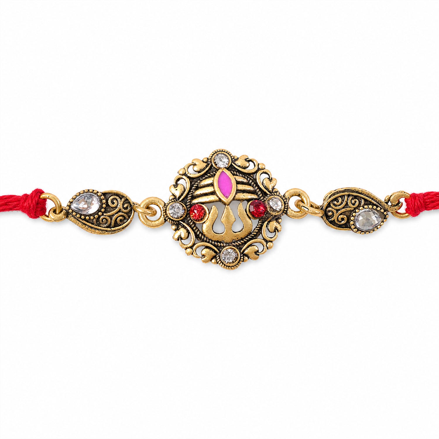 Premium Rakhi showcasing Ornate Floral Medallion, gold trims and gift style for Gift