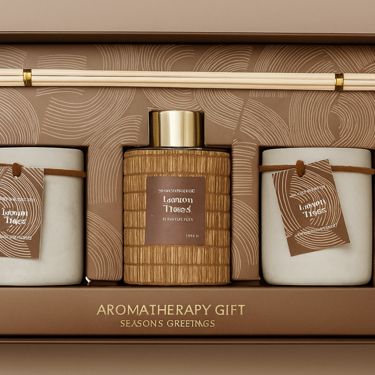 Lemon Trees Premium Aromatherapy Gift Set – Scented Candle & Reed Diffuser Combo in Concrete Jars with Wooden Accents, Relaxing Home Fragrance Set for Living Room, Bedroom, Spa & Office Décor