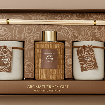 Lemon Trees Premium Aromatherapy Gift Set – Scented Candle & Reed Diffuser Combo in Concrete Jars with Wooden Accents, Relaxing Home Fragrance Set for Living Room, Bedroom, Spa & Office Décor