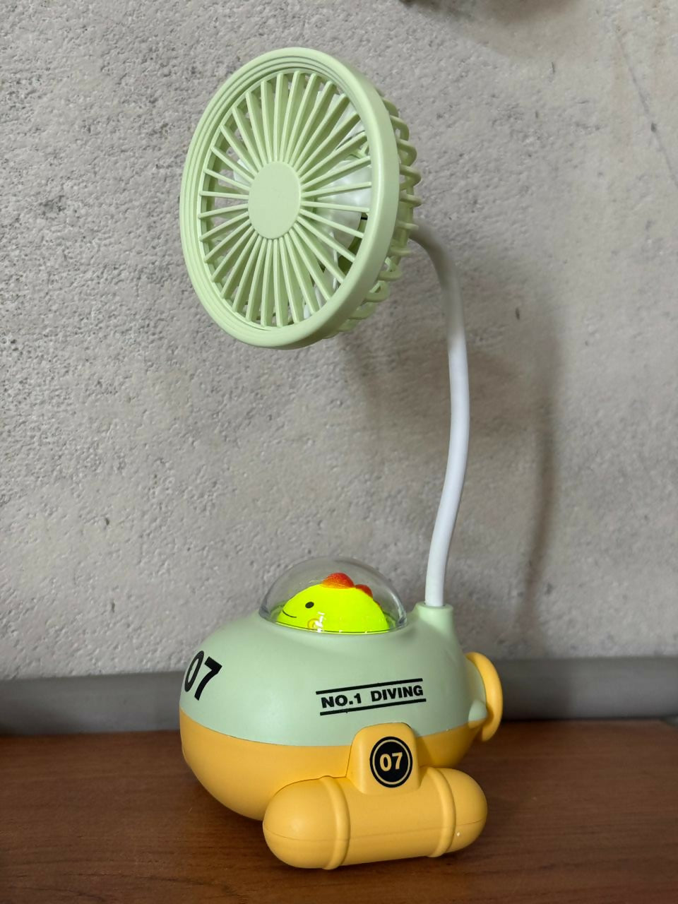 Cute Green Cartoon Desk Fan with LED Night Light & Pencil Sharpener for Kids