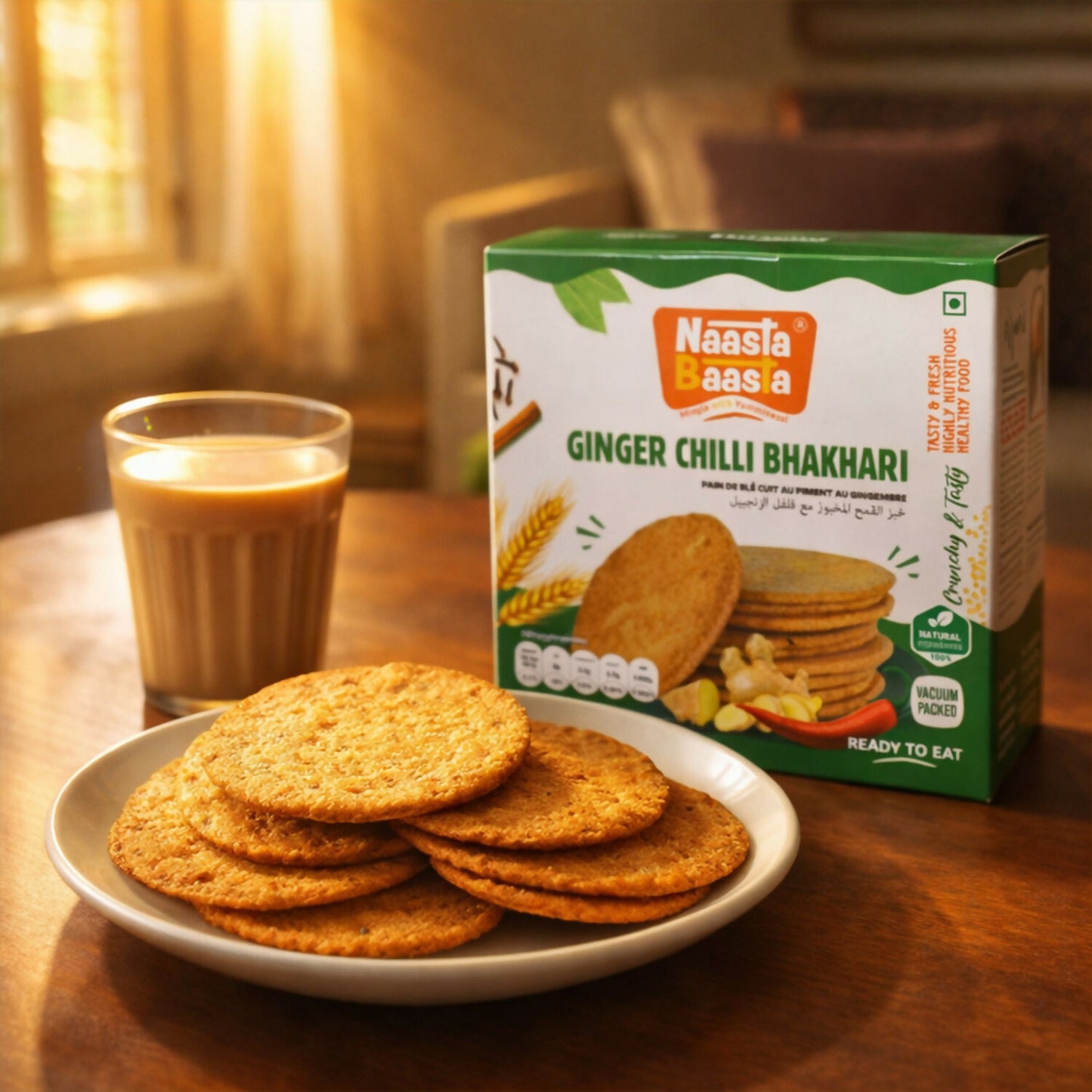 Naasta Baasta Ginger Chilli Bhakhari Spicy & Fresh Ready to Eat Crispy Tea-Time Snack (200gm)