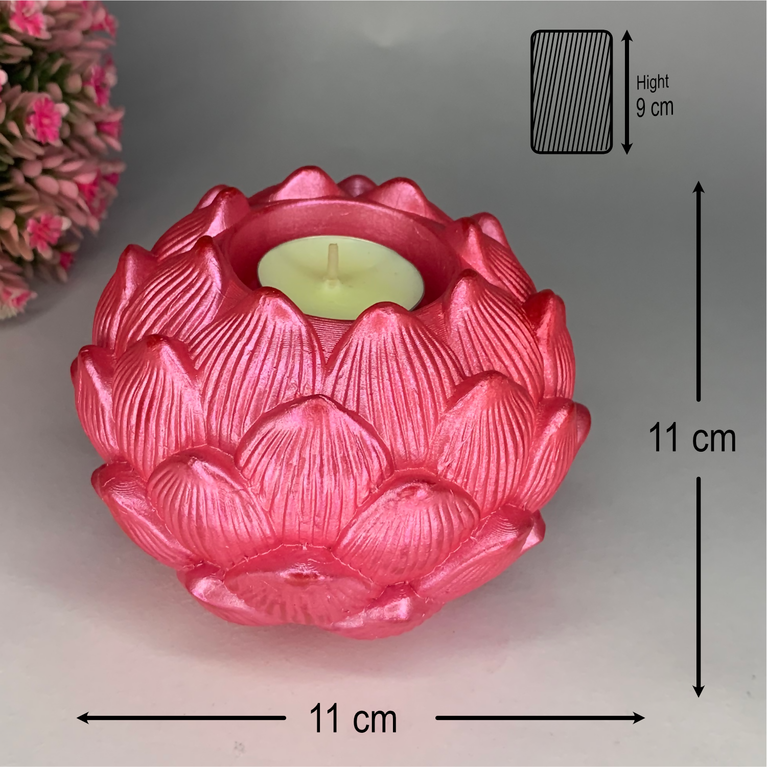 Handmade Diya-Style Big Kamal Diya – Metallic Pink | Elegant Home & Festive Decor Tealight Holder