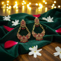 Antique Gold-Plated Chandbali Earrings with Red Stones for Women