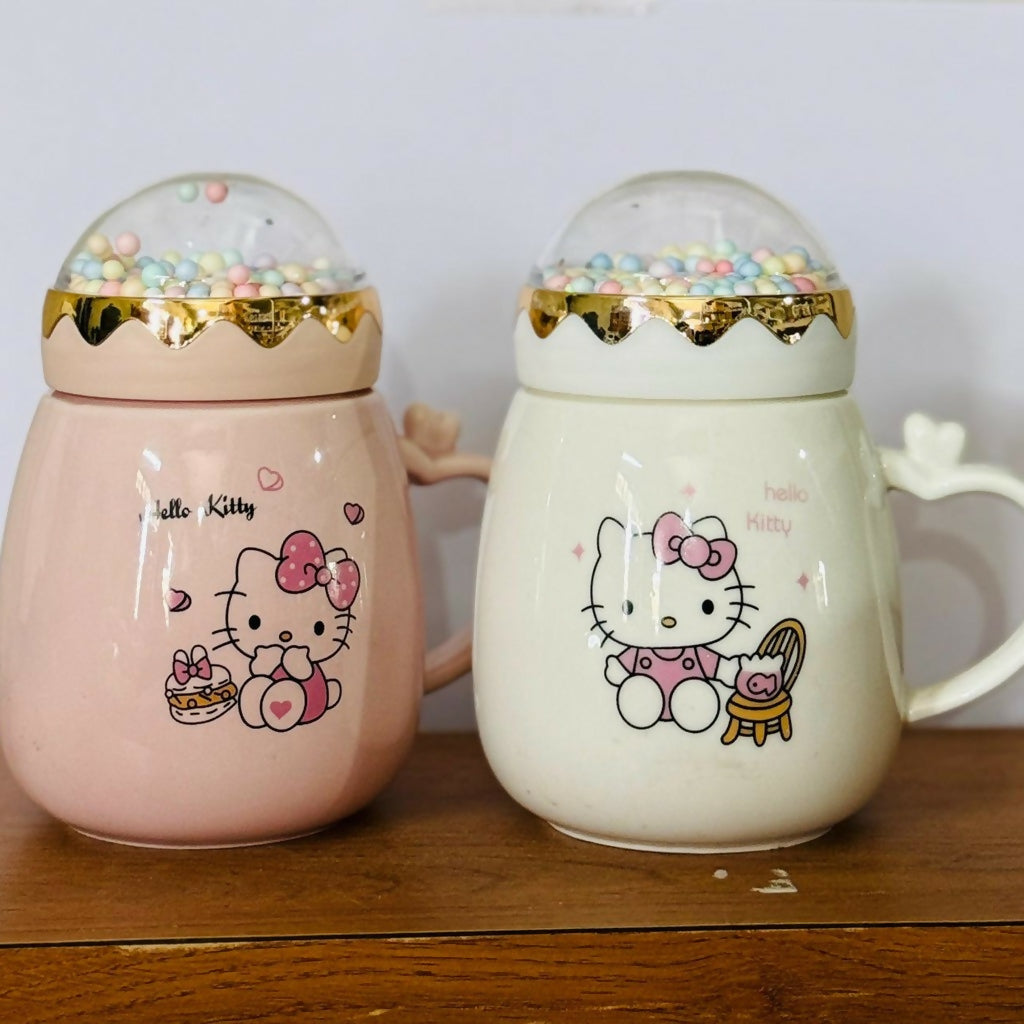 Ceramic mug with printed design displayed in bright setting
