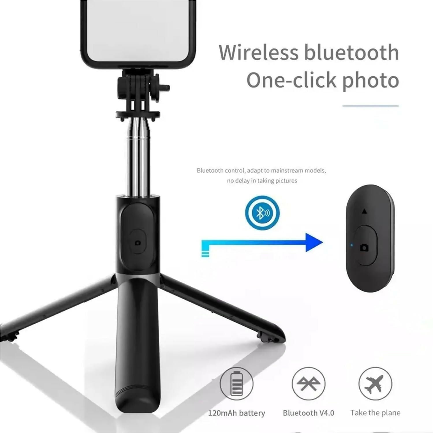 RLS 3-in-1 Selfie Stick Tripod with Detachable Wireless Remote & LED Fill Light for Smartphones – Extendable Portable Selfie Stick Stand with Adjustable Phone Holder for Selfies, Vlogging, Video Calls & Travel