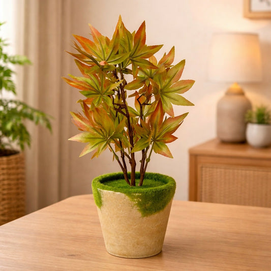 Artificial Maple Leaf Plant in Decorative Pot for Home (Color may vary)