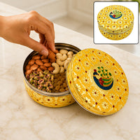 Handcrafted Yellow Peacock Design Stainless Steel Multipurpose Box | Decorative Storage Container & Return Gift