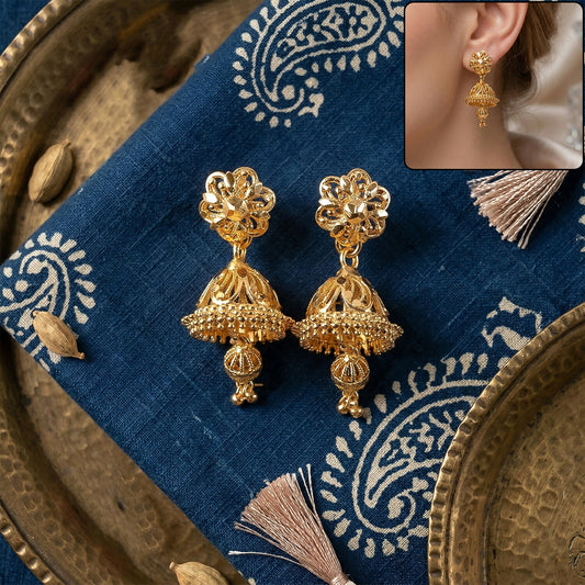 Exquisite Ethnic Gold-Toned Jhumki Earrings for Weddings and Festive Wear