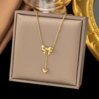 Heart Pendant Necklace for Women Delicate Chain with Bow & Heart Charm