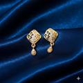 Gold Plated Rhombus Drop Earrings – Intricate Filigree & AD Stones