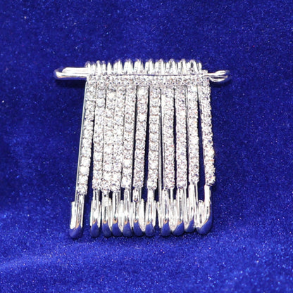 Silver Crystal Rhinestone Safety Pin Brooch with Dangle Pins Set