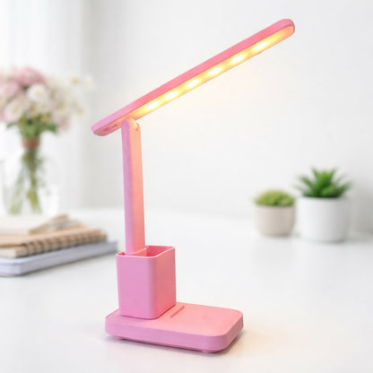Pink LED Study Table Lamp with Pen Holder, Touch Control, 3 Light Modes