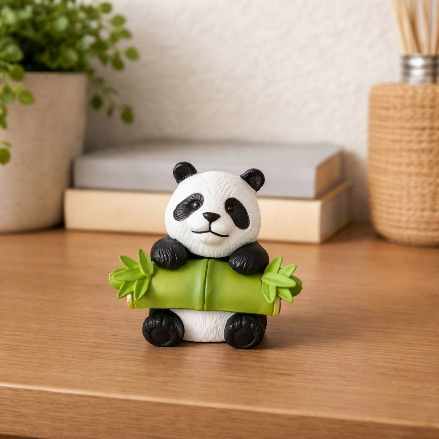 Cute Panda Holding Bamboo poly-resin Showpiece | Mini Panda Home Decor Figurine