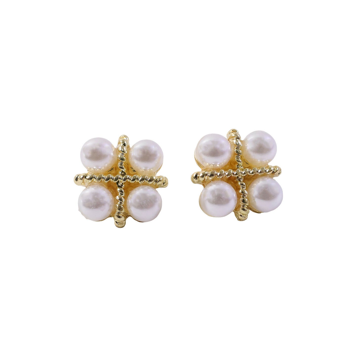 Korean Vintage Twisted Gold & Quad Pearl Studs For Girls And Women