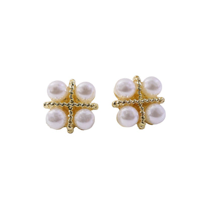 Korean Vintage Twisted Gold & Quad Pearl Studs For Girls And Women