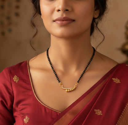 Gold-Plated AD Mangalsutra with Black Beaded Chain