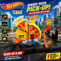 Hot Wheels City Downtown Speedy Pizza Pick-Up Playset with 1 Toy Car