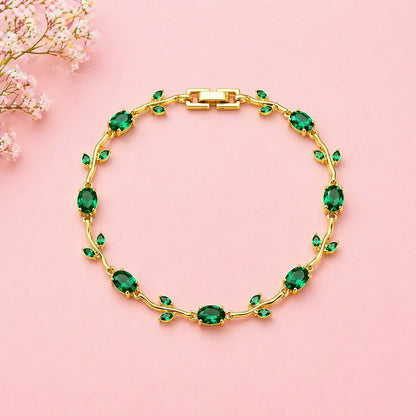 Close-up of tulip vine design with zircon stones