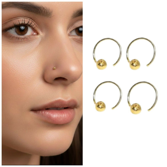 Gold Tiny Bead Hoop nosepin Laung Koka Nathni for women and girls combo pack of 4