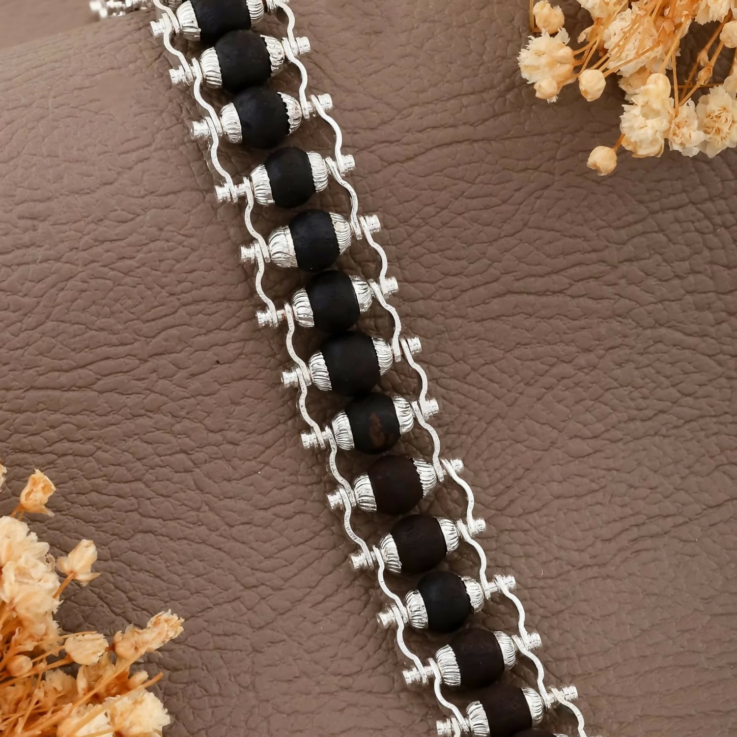 Stylish Karungali Black Bead Silver plated Chain Bracelet for Men Trendy Designer Wrist Wear