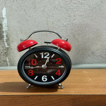 Vintage Twin Bell Alarm Clock with Loud Ring & Night Light, Red & Black