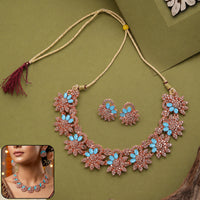 Elegant Blue Stone Floral Necklace Set with Matching Earrings for Women