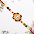Designer Flower Motif Kundan Rakhi with Beads Rakhi for Brother