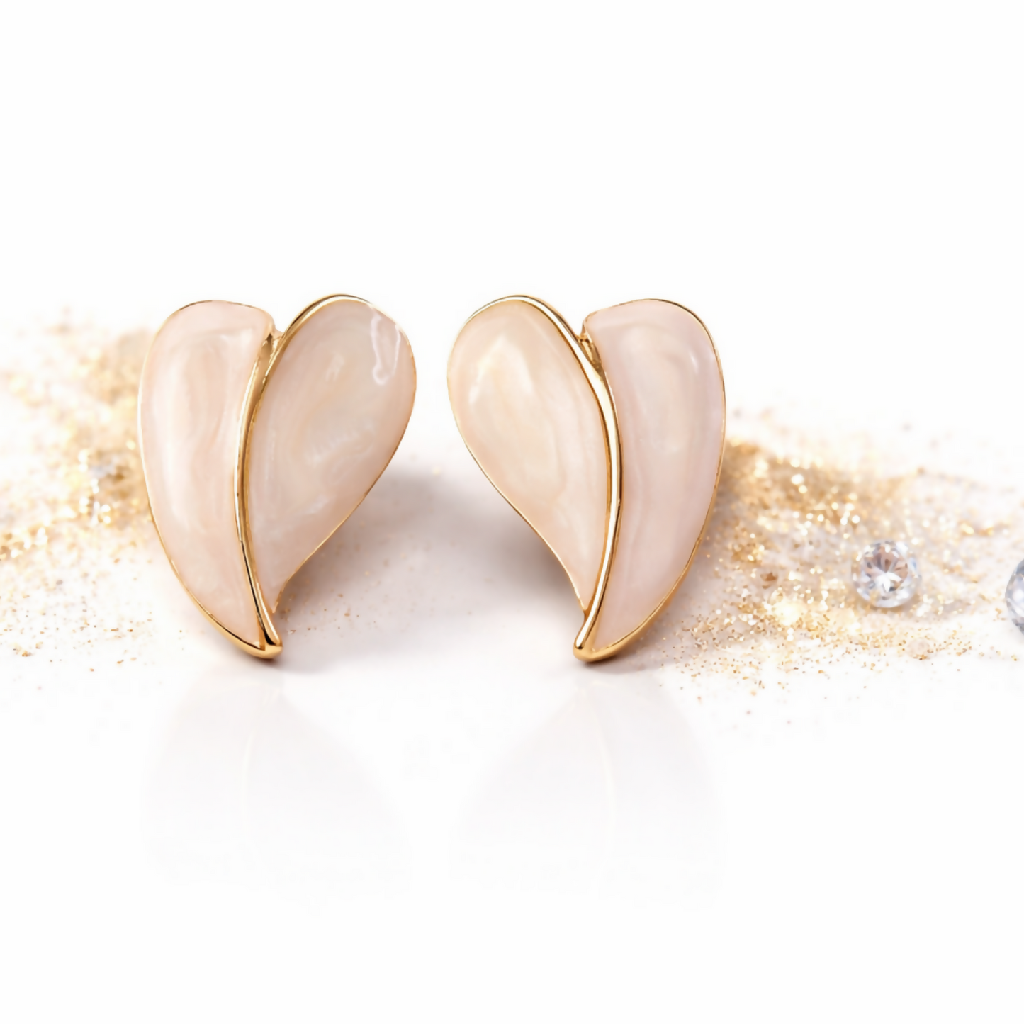 Elegant Cream Glossy Leaf Design Stud Earrings with Gold Finish for Women