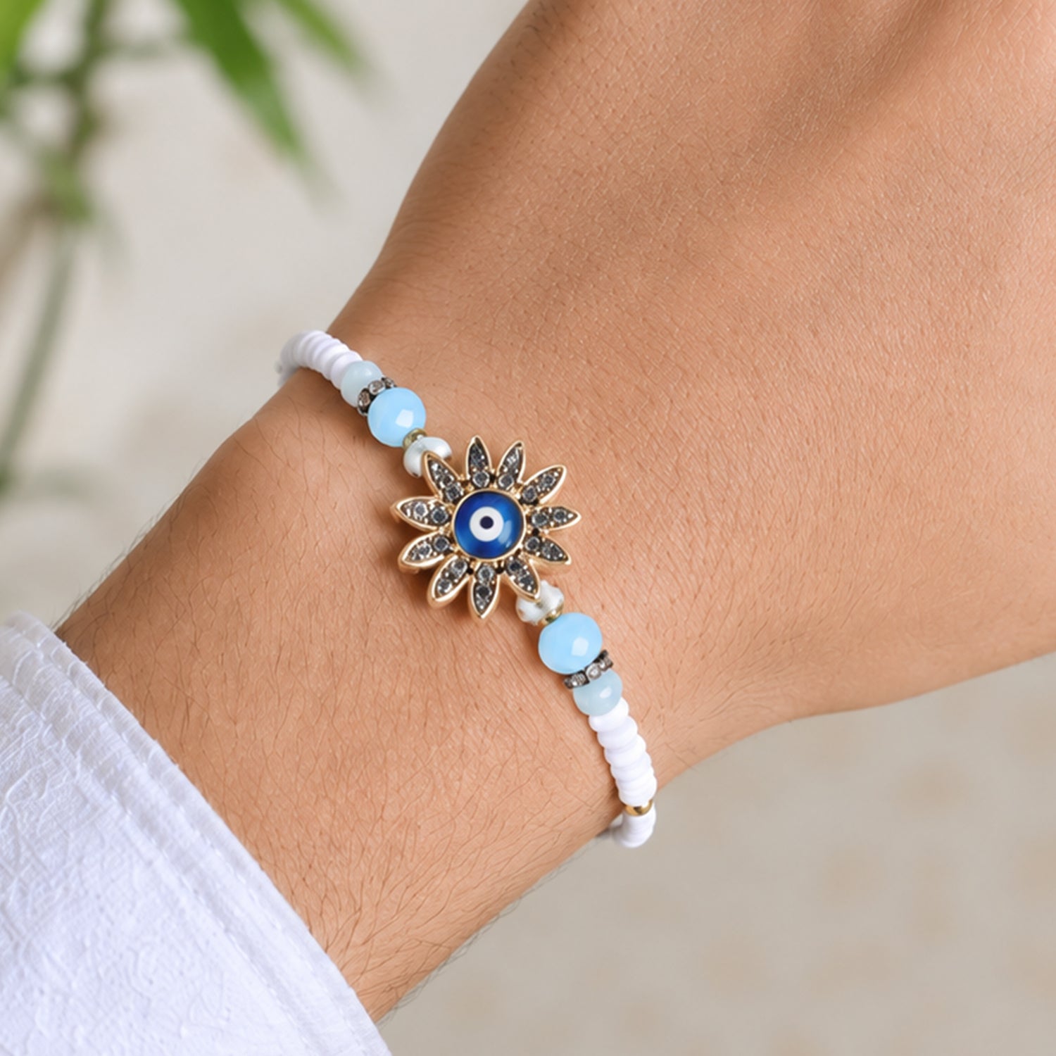 Designer Nazar Evil Eye Crystal Studded Beads Designer Rakhi