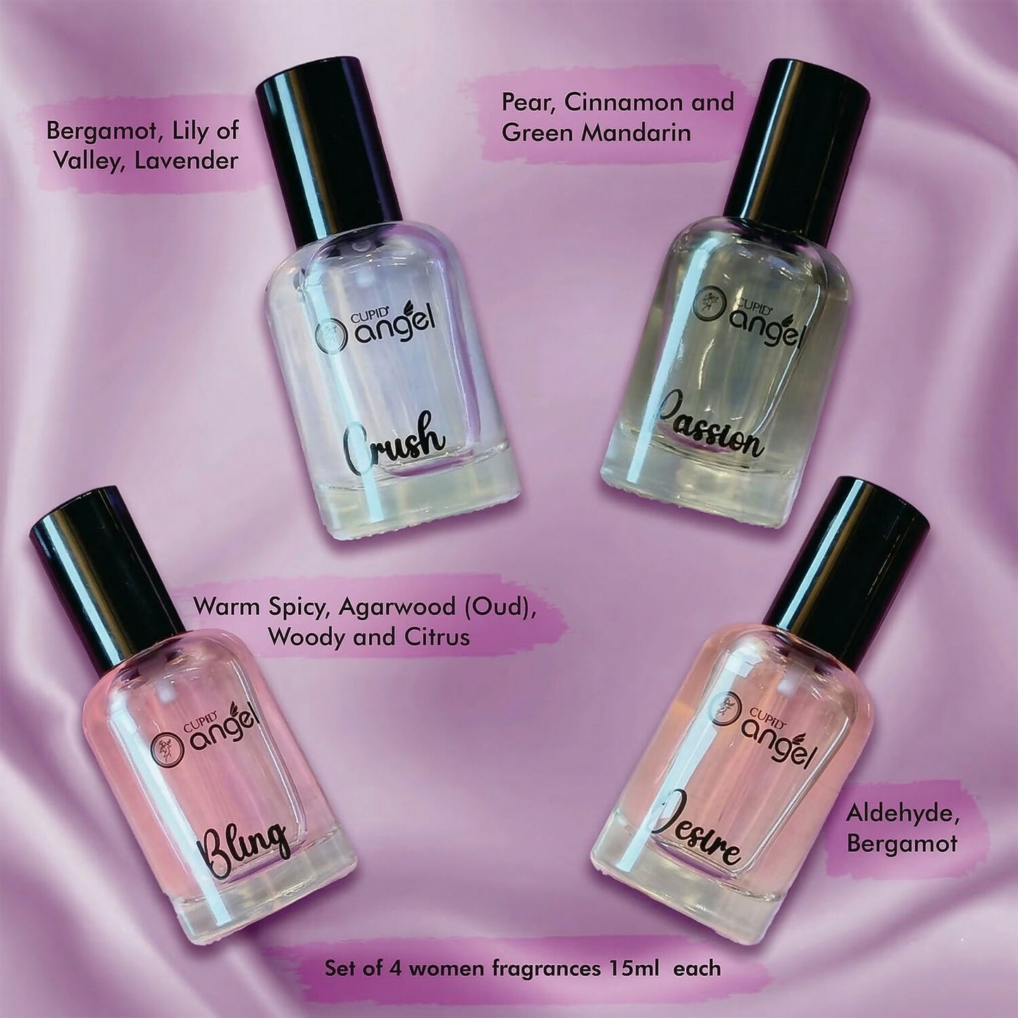 Cupid perfume gift set with individual bottle display